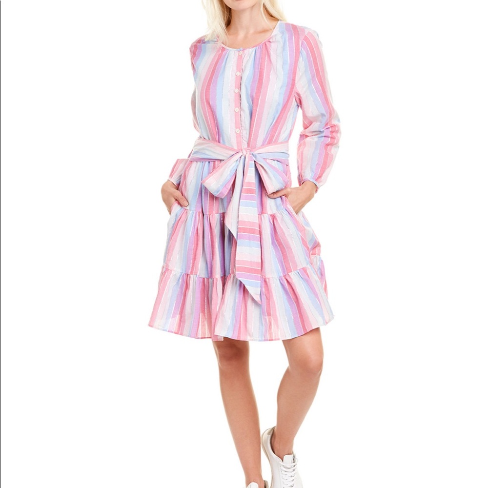 J.Crew Belted button-up dress in pastel stripe